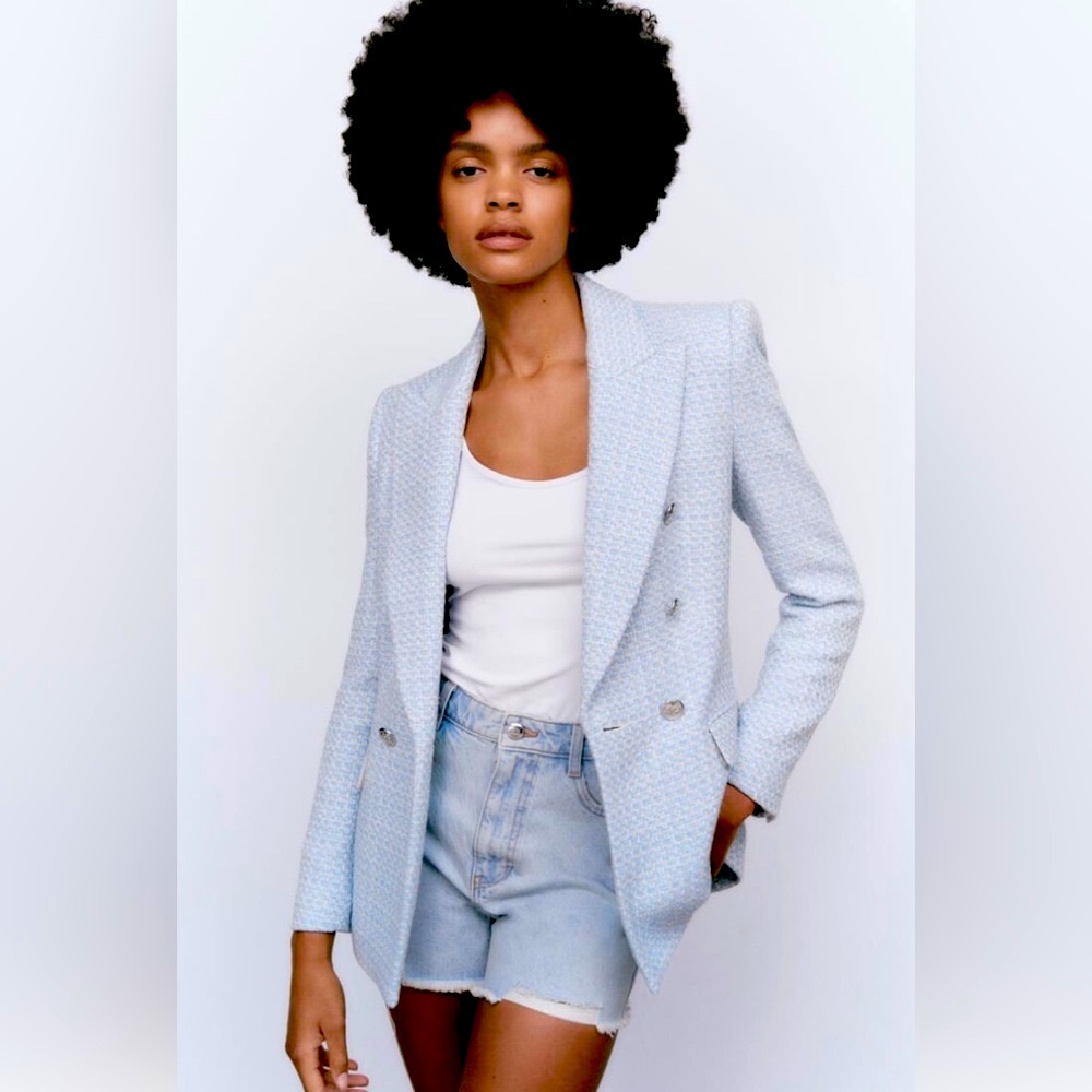 ZARA Textured Double-Breasted Blazer - Picture 6 of 9